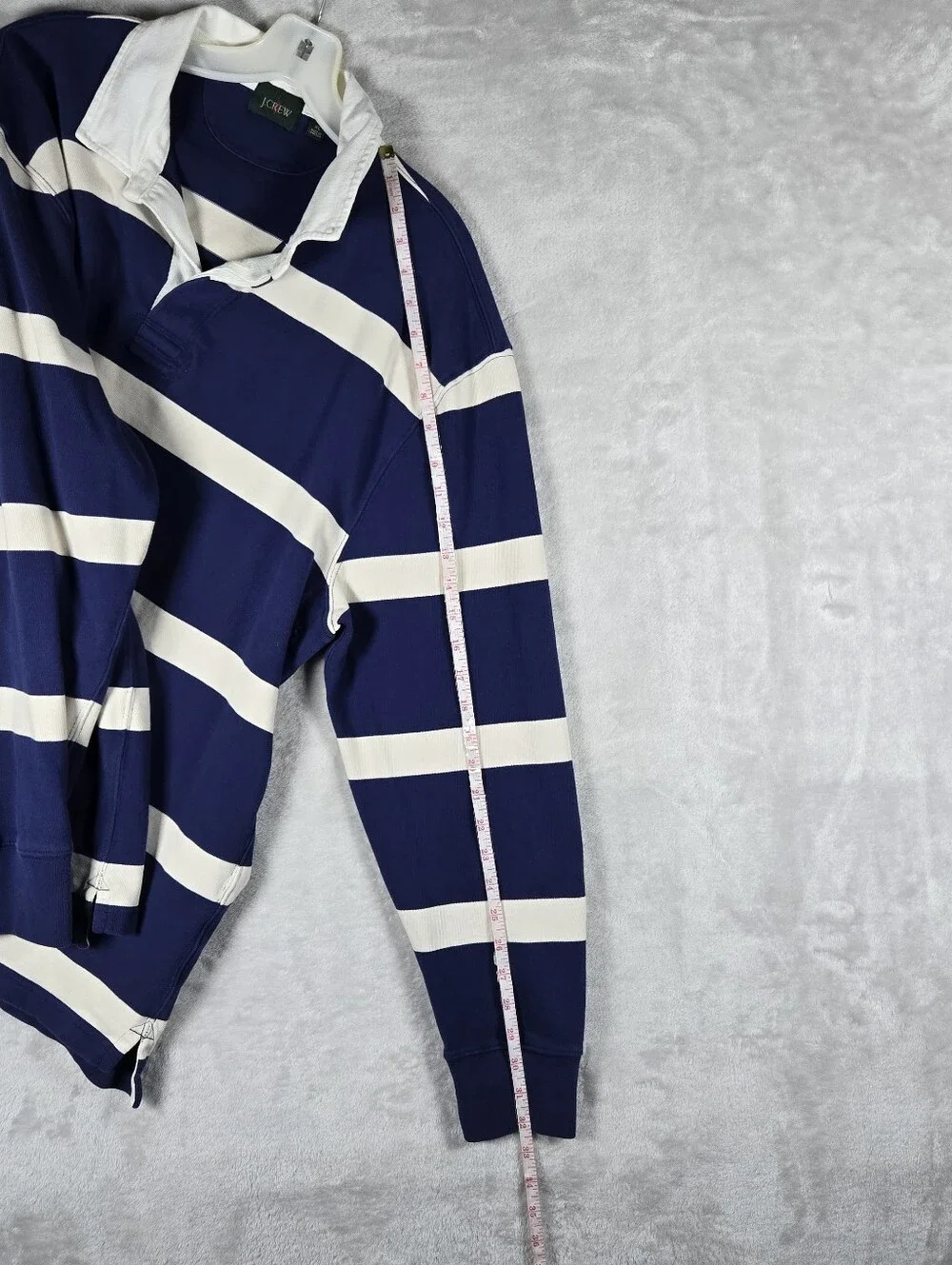 J. Crew Mens Rugby Polo In Stripe Blue White Size XL Long Sleeve Elbow Pads